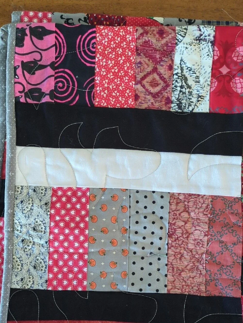 Handmade Halloween Patchwork Quilt Blanket in Red, Black, and White NEW